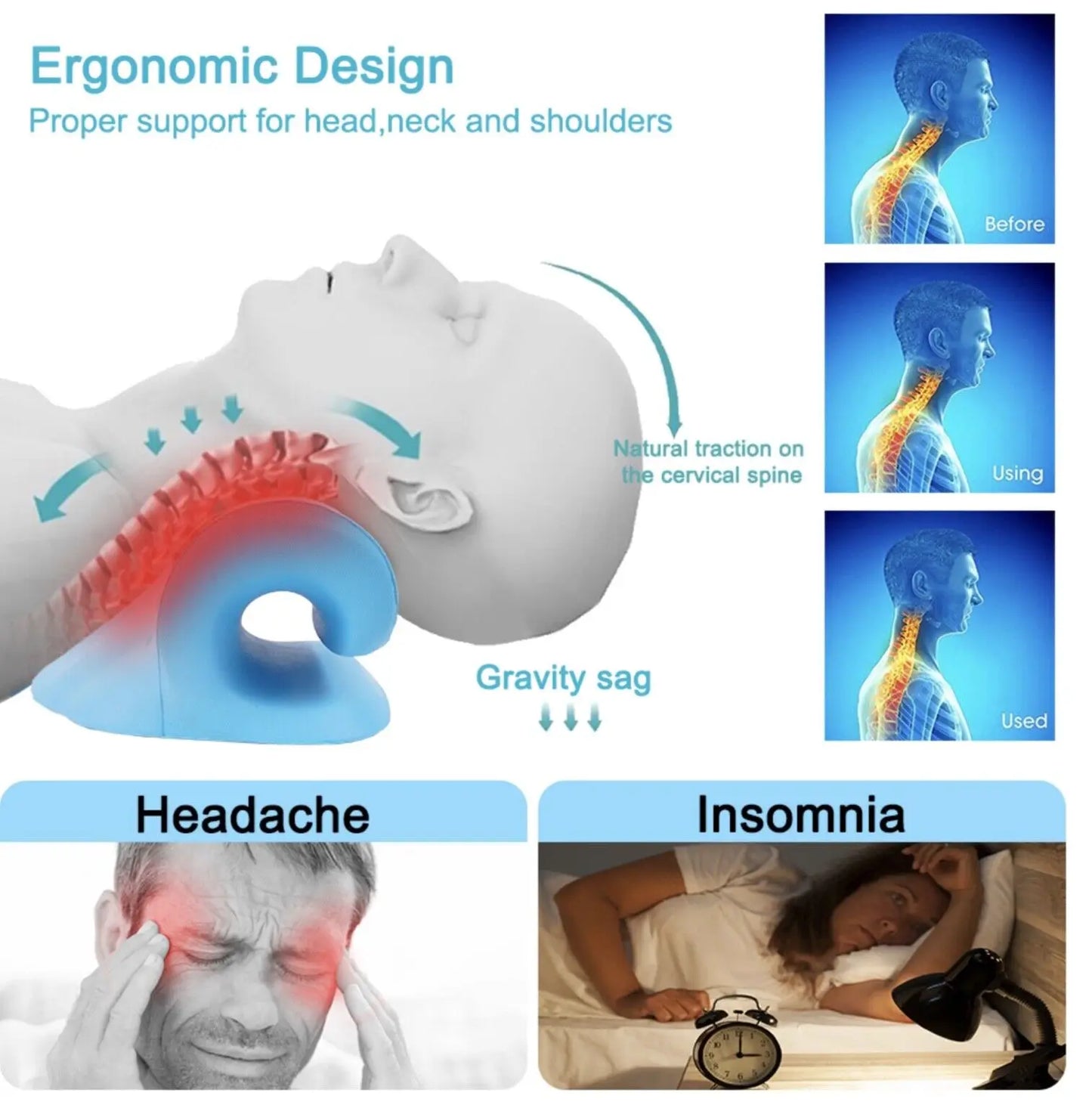 Neck and Shoulder Relaxer Corrector Vertebra Massager Cloud Pillow Cervical Stretcher Acupressure Point Relief Pain Traction